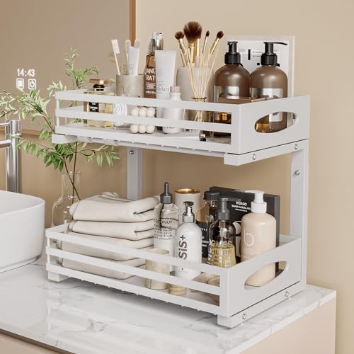 Under Sink Organizer, Pull Out Cabinet Organizers, Slide Sink Steel Shelf Cabinet Storage Shelves, Under Sink Storage for Kitchen Bathroom Cabinet