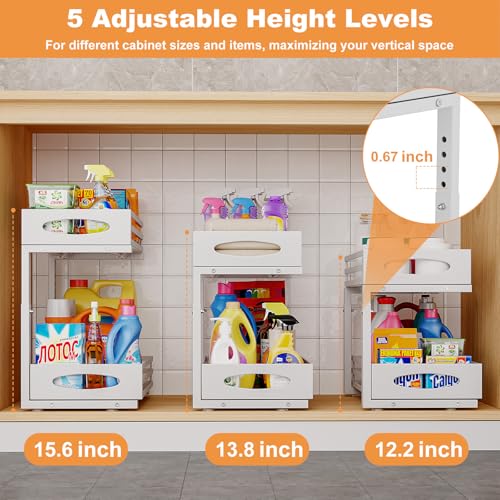 Under Sink Organizer, Pull Out Cabinet Organizers, Slide Sink Steel Shelf Cabinet Storage Shelves, Under Sink Storage for Kitchen Bathroom Cabinet