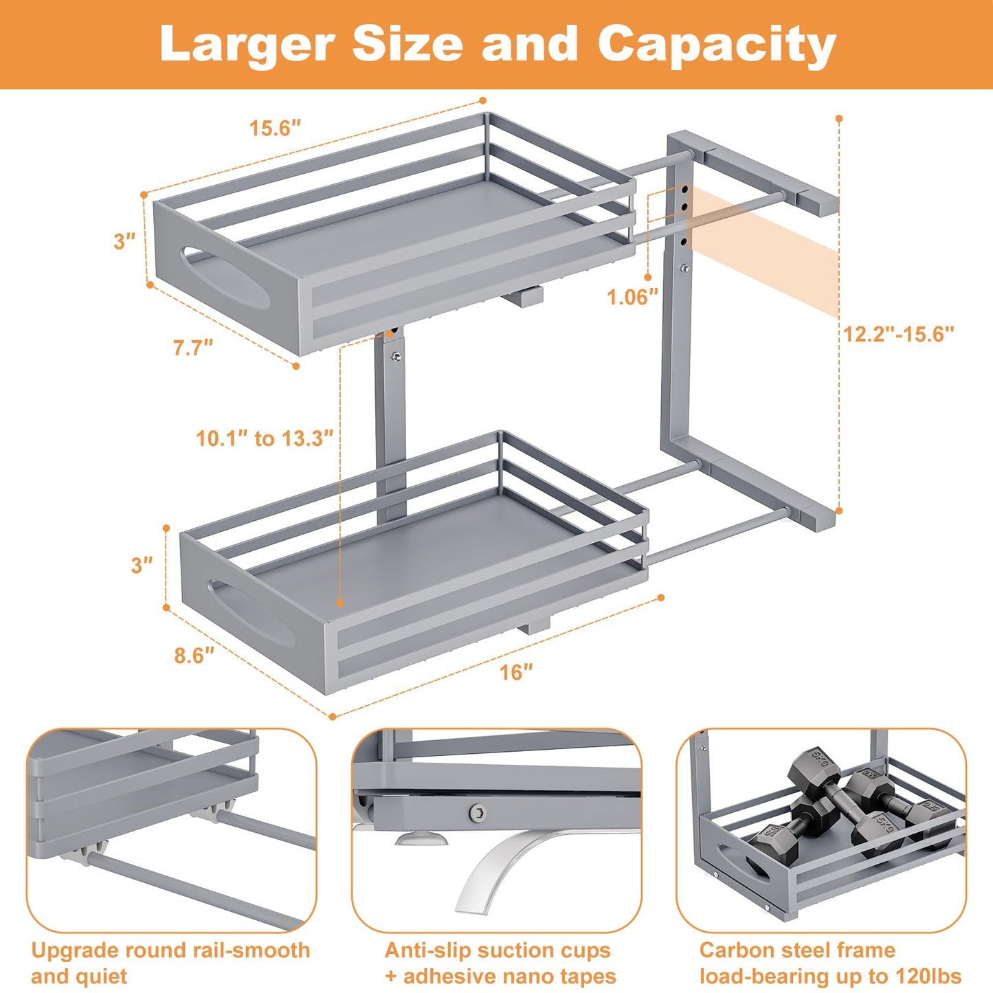 mixeshop Under Sink Organizers and Storage, Pull Out Kitchen Cabinet Organizer, 2 Tier Slide Out Steel Under Sink Storage Shelf for Kitchen Pantry Bathroom