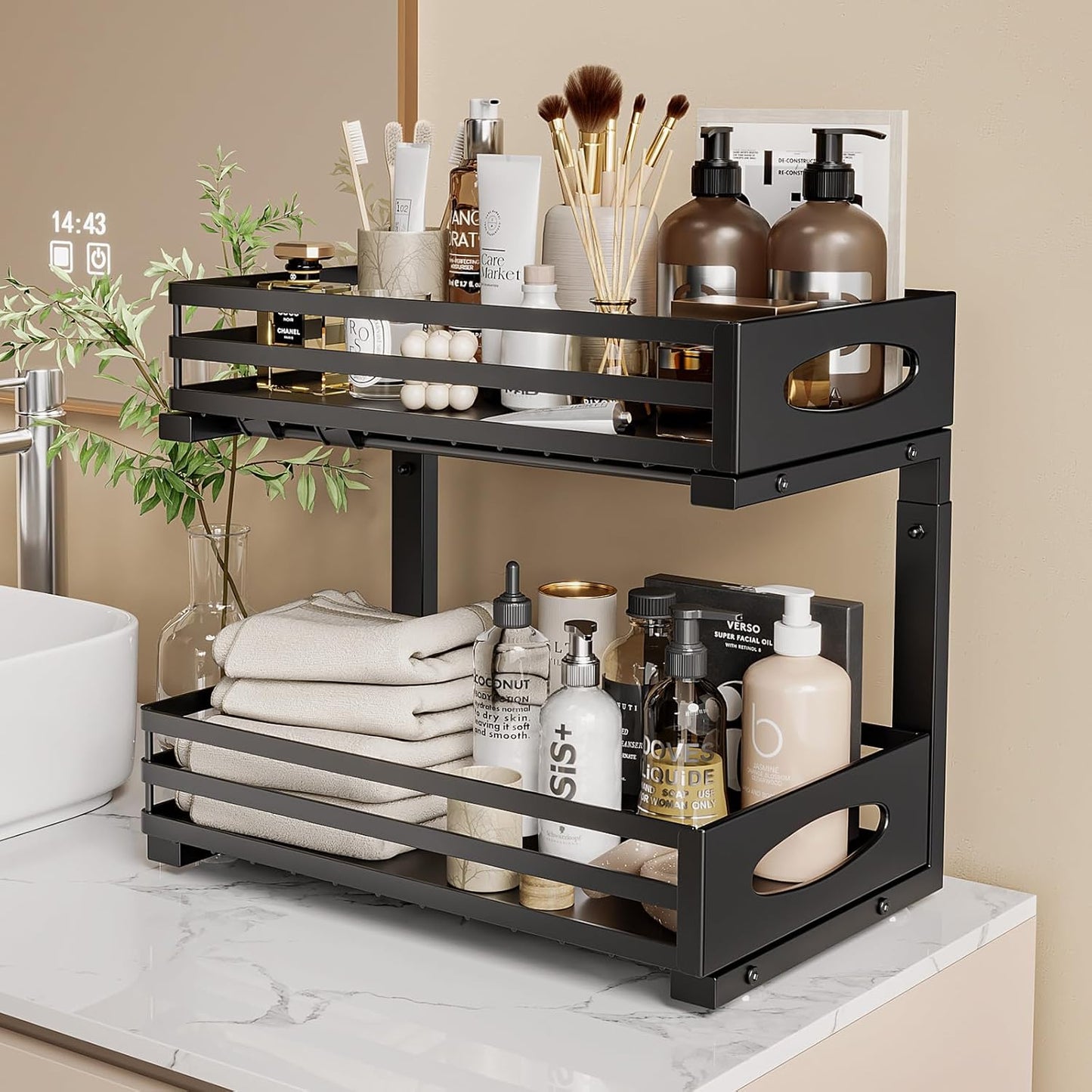 Under Sink Organizer, Pull Out Cabinet Organizers, Slide Sink Steel Shelf Cabinet Storage Shelves, Under Sink Storage for Kitchen Bathroom Cabinet