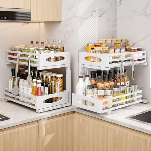Under Sink Organizer, Pull Out Cabinet Organizers, Slide Sink Steel Shelf Cabinet Storage Shelves, Under Sink Storage for Kitchen Bathroom Cabinet