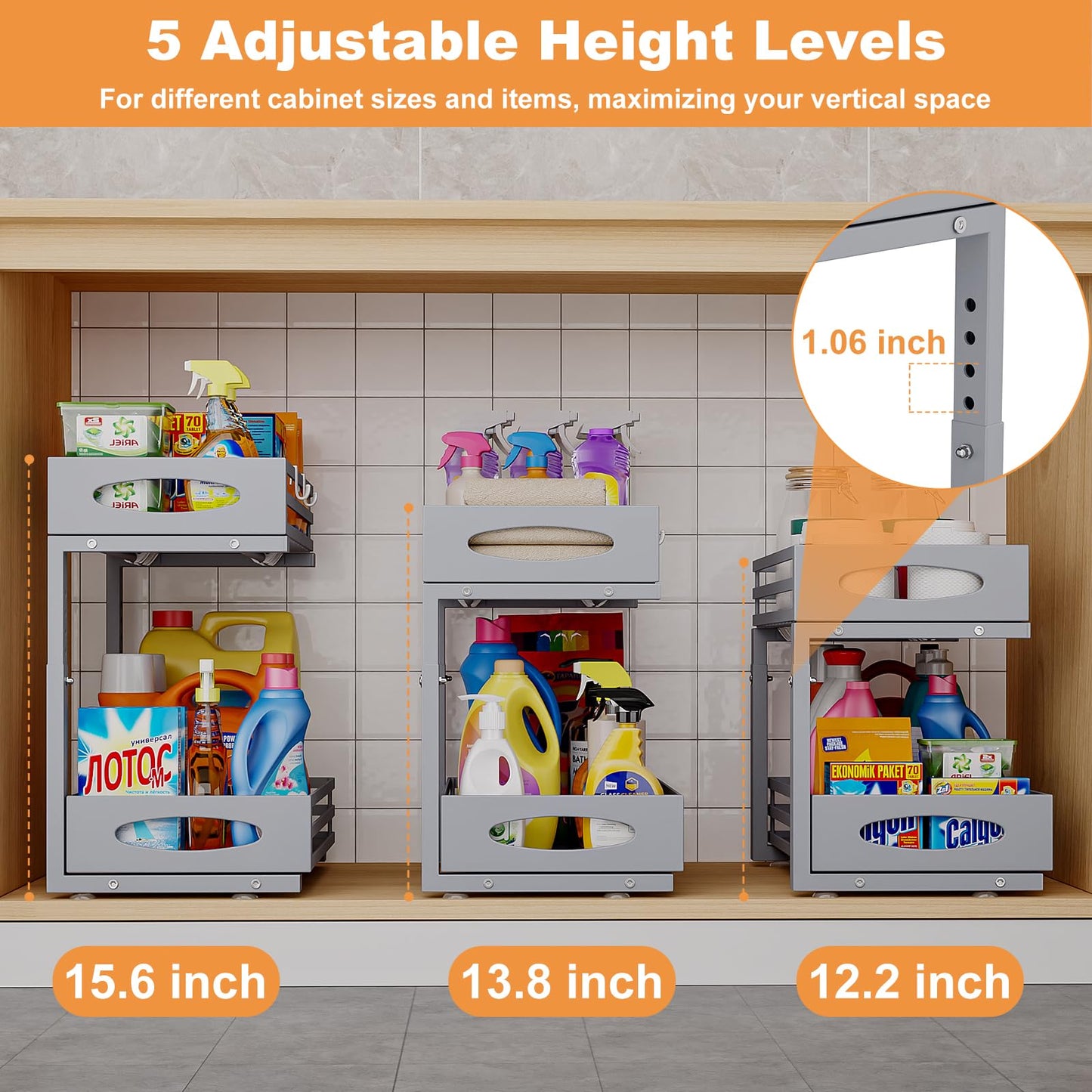 mixeshop Under Sink Organizers and Storage, Pull Out Kitchen Cabinet Organizer, 2 Tier Slide Out Steel Under Sink Storage Shelf for Kitchen Pantry Bathroom