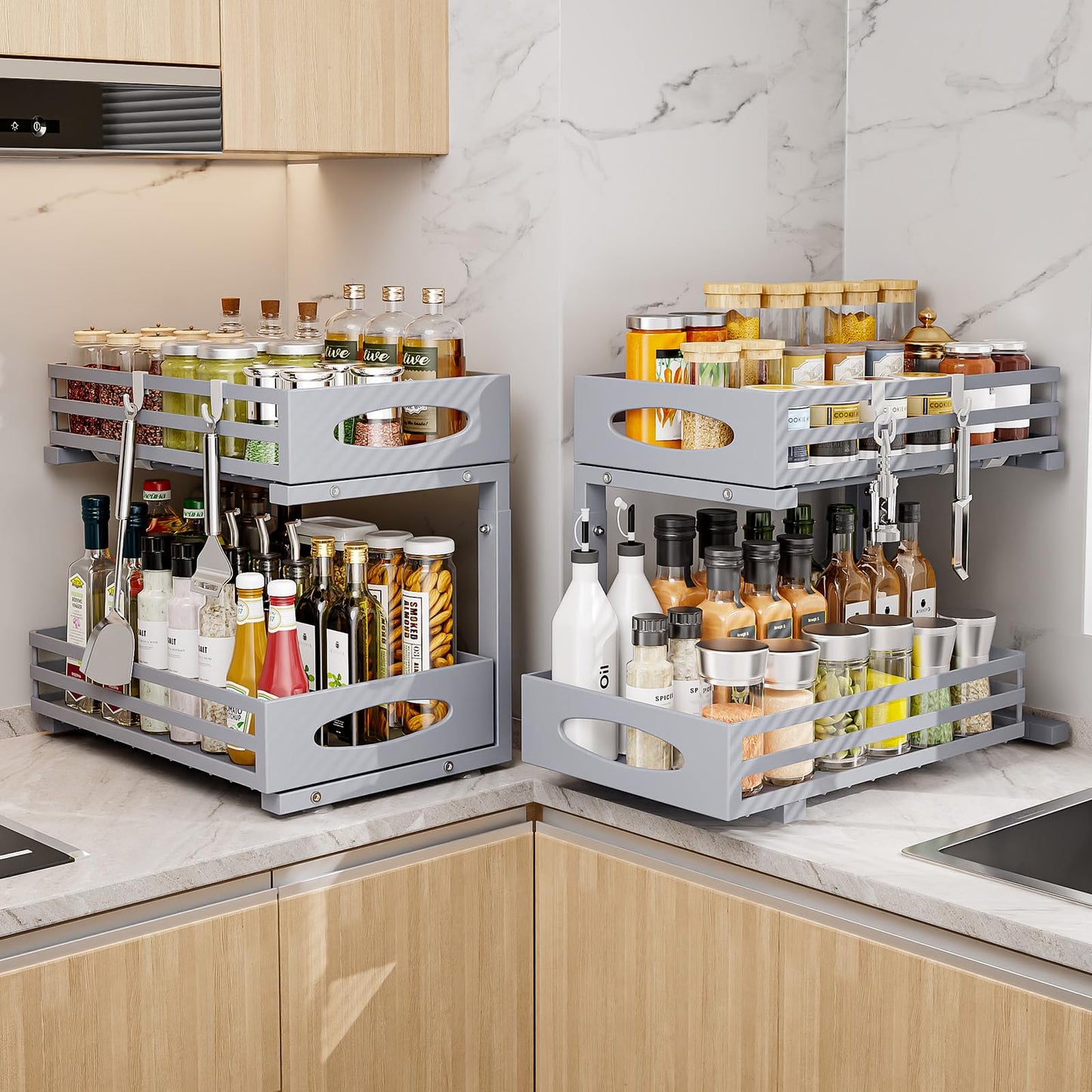 mixeshop Under Sink Organizers and Storage, Pull Out Kitchen Cabinet Organizer, 2 Tier Slide Out Steel Under Sink Storage Shelf for Kitchen Pantry Bathroom